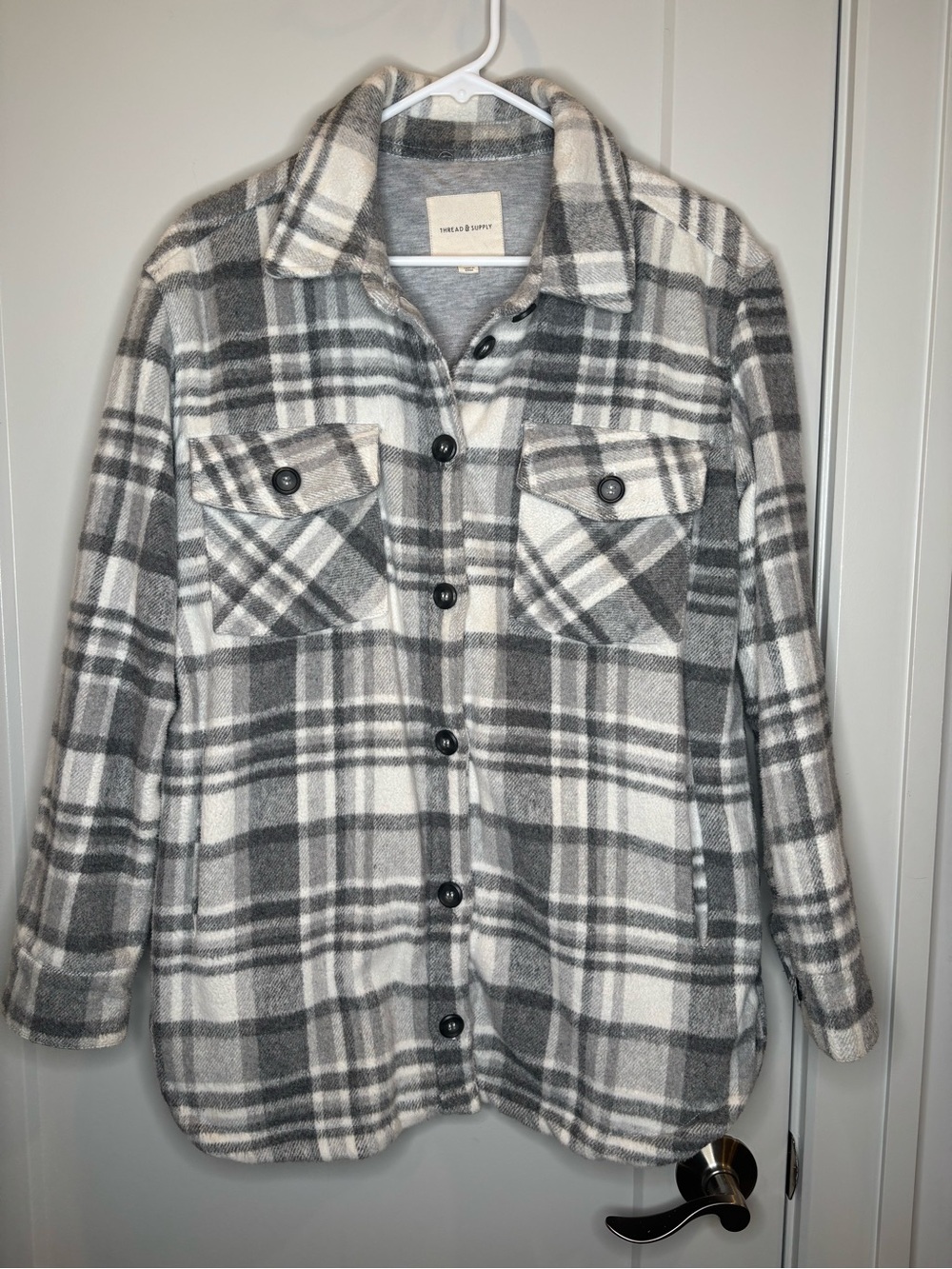 Nordstrom Thread & Supply Gray & White Plaid Button-Front Jacket